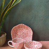 Handmade ceramic red & white bowls & coffee mug