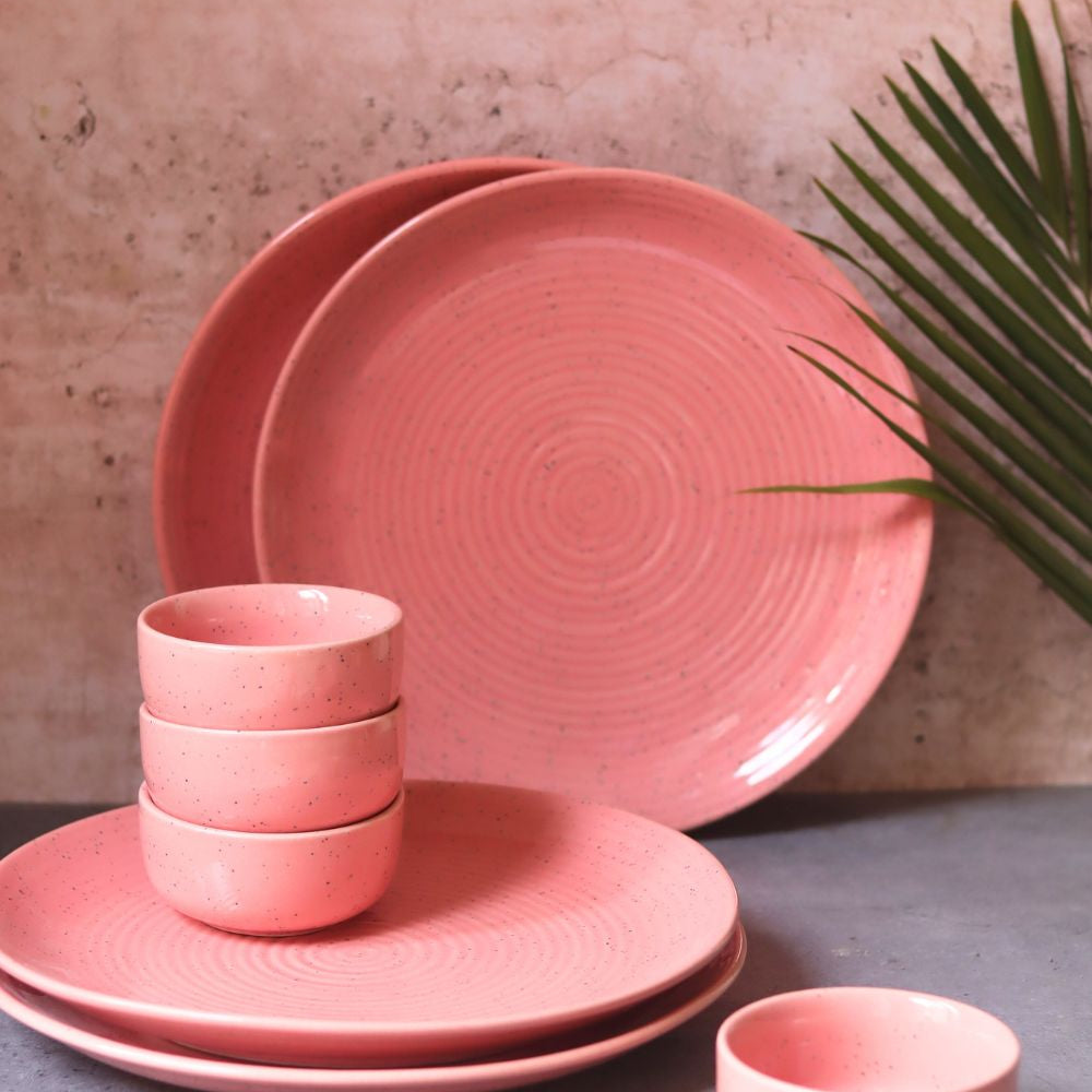 Set of 8 - Rosy Pink Dinner Set made by ceramic