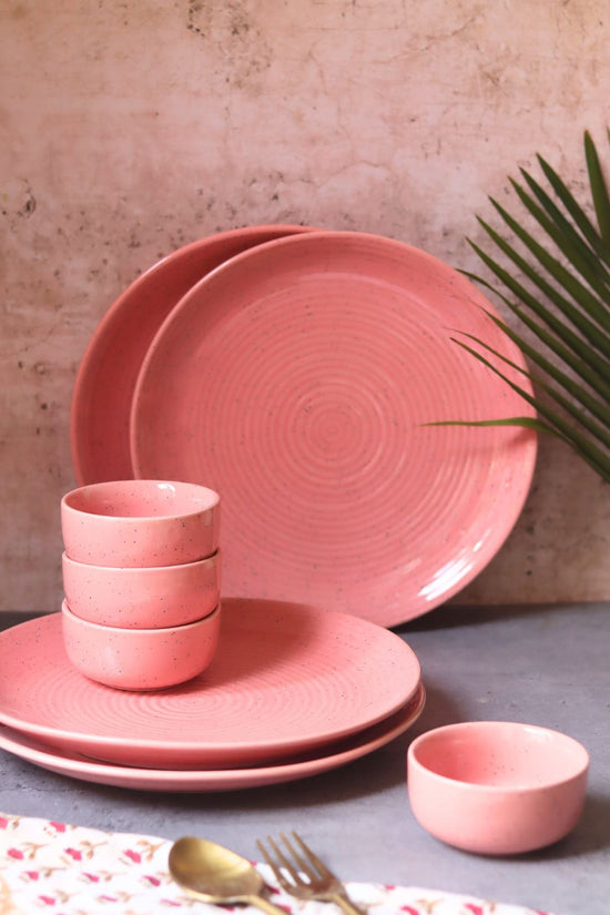 Set of 8 - Rosy Pink Dinner Set made by ceramic