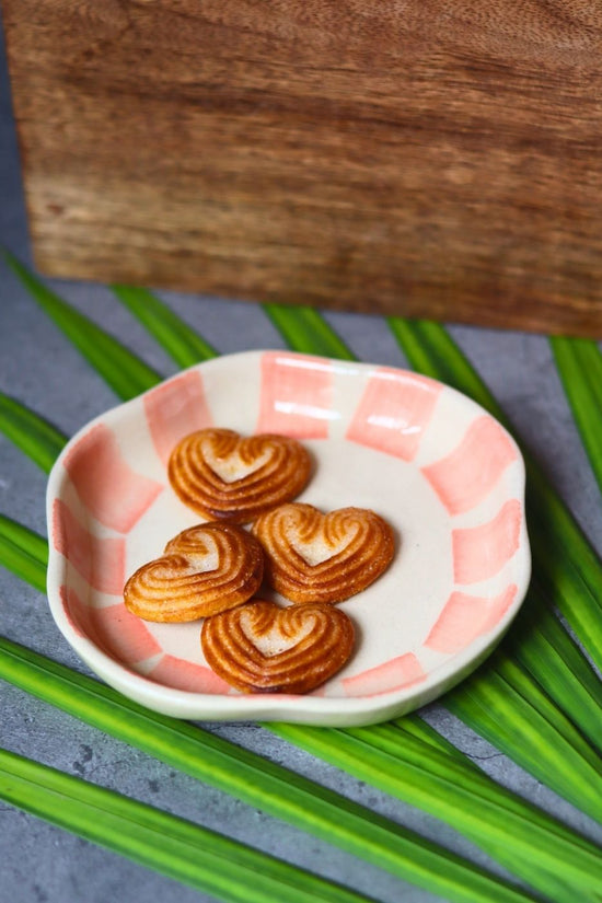 Striped Heart Handmade Dessert Plate with premium quality material