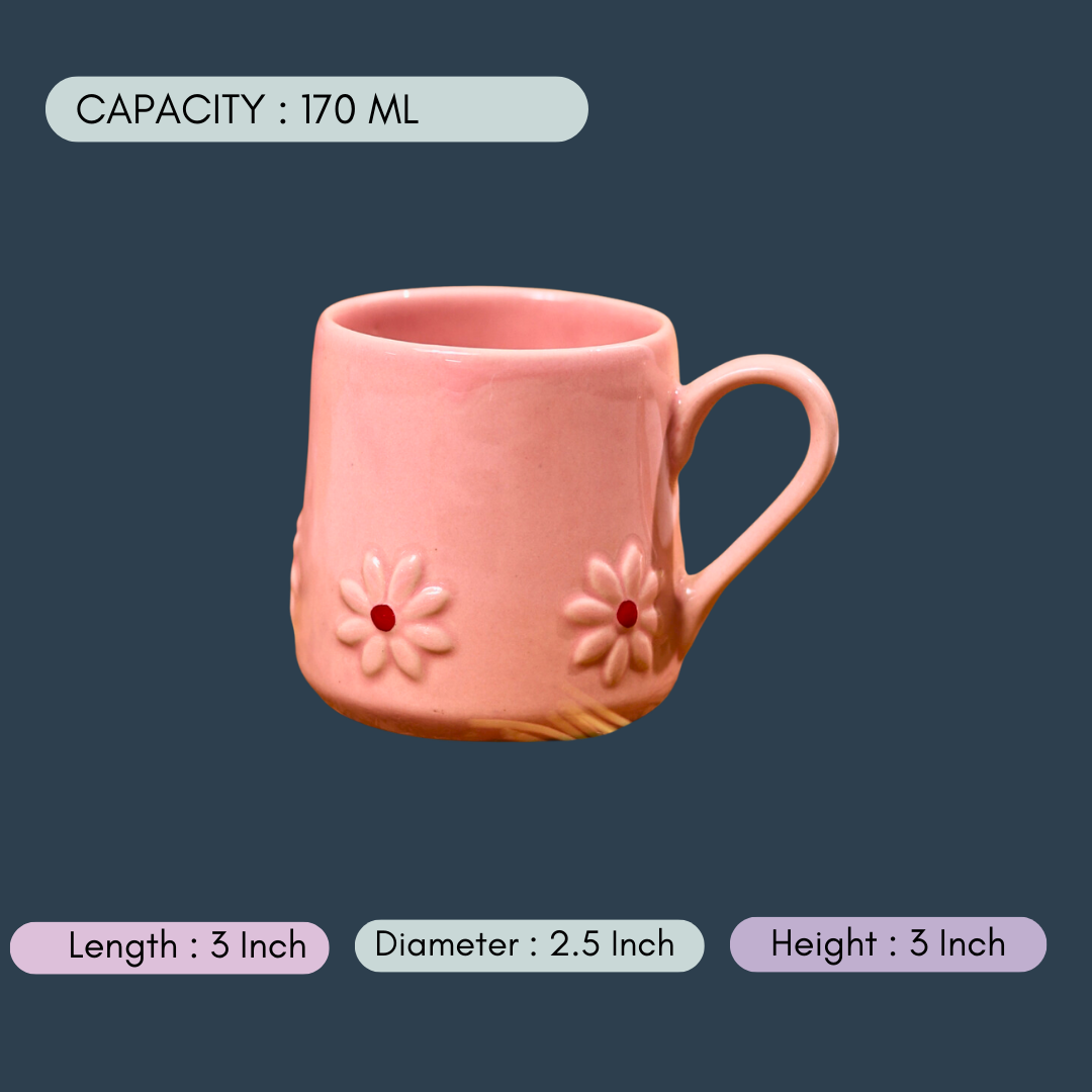 handmade pink lily mug with measurement