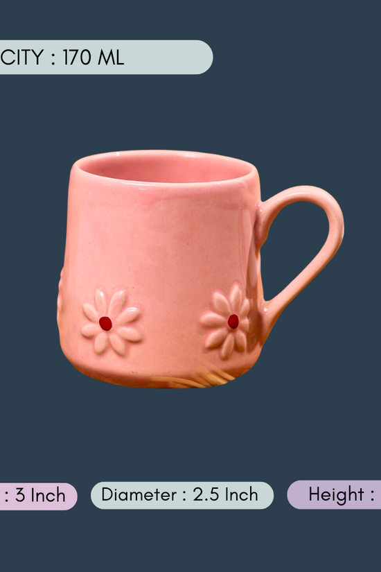handmade pink lily mug with measurement