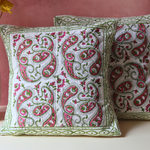 Green & maroon quilted block printed cushions 