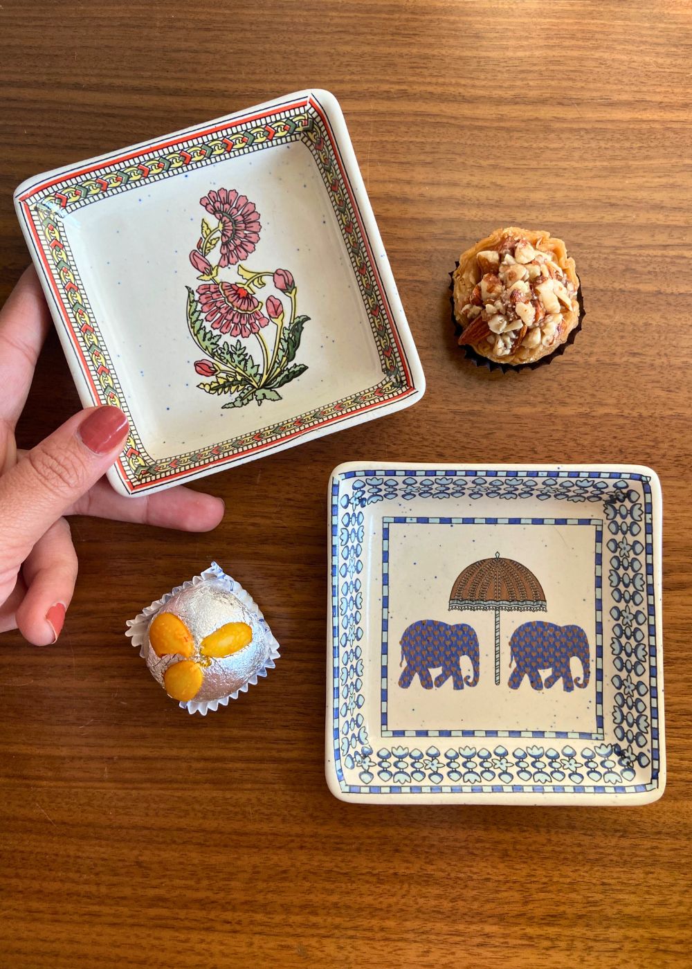 Gaj & red Motif Platter Handmade in india