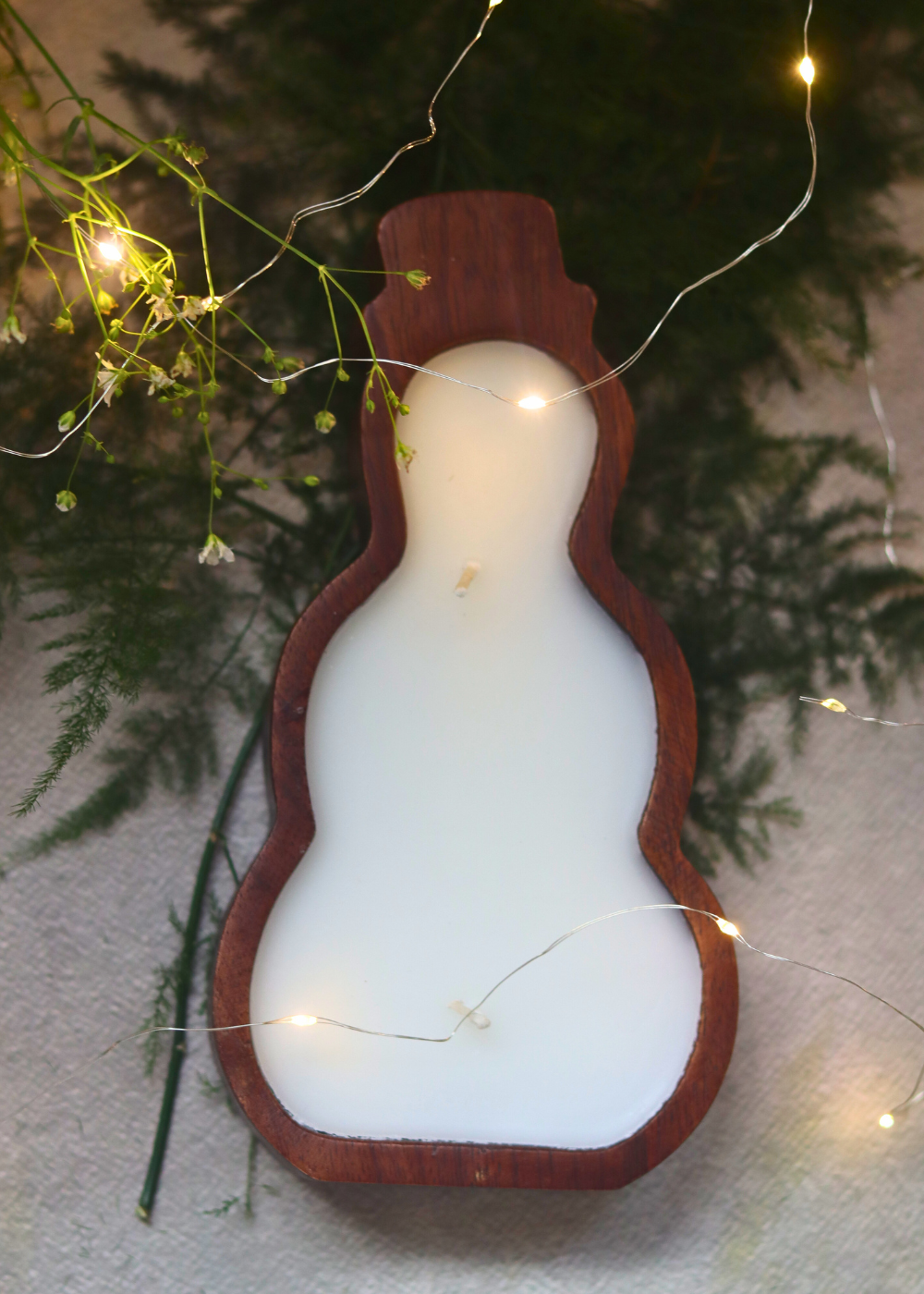 Snowman wooden & soy wax candle for home decoration 
