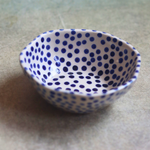 Handmade ceramic mini blue polka bowl 