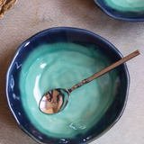 Handcrafted dinner bowls teal color