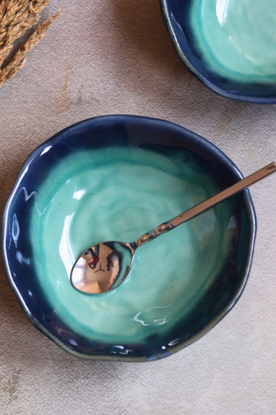 Handcrafted dinner bowls teal color