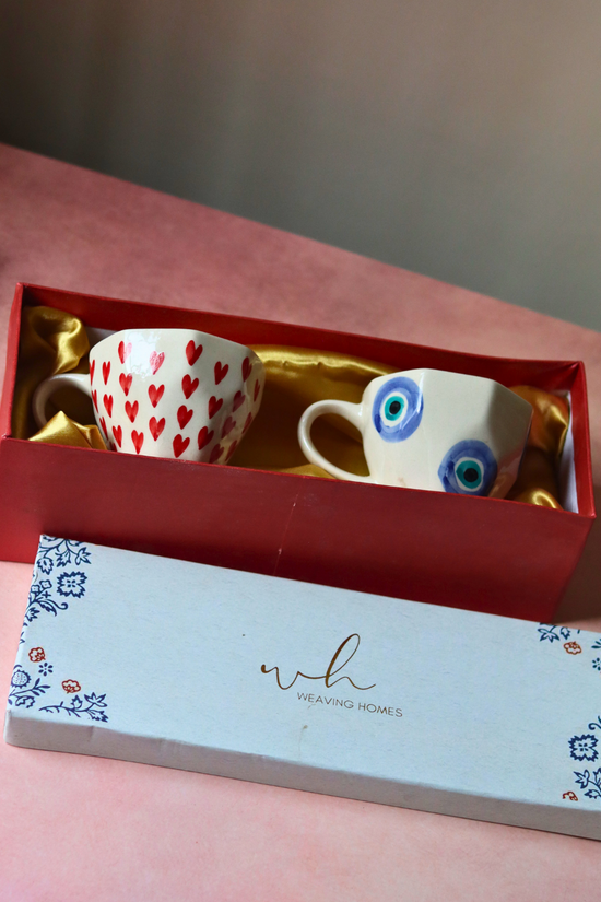 Heart & evil eye mug set in a gift box 