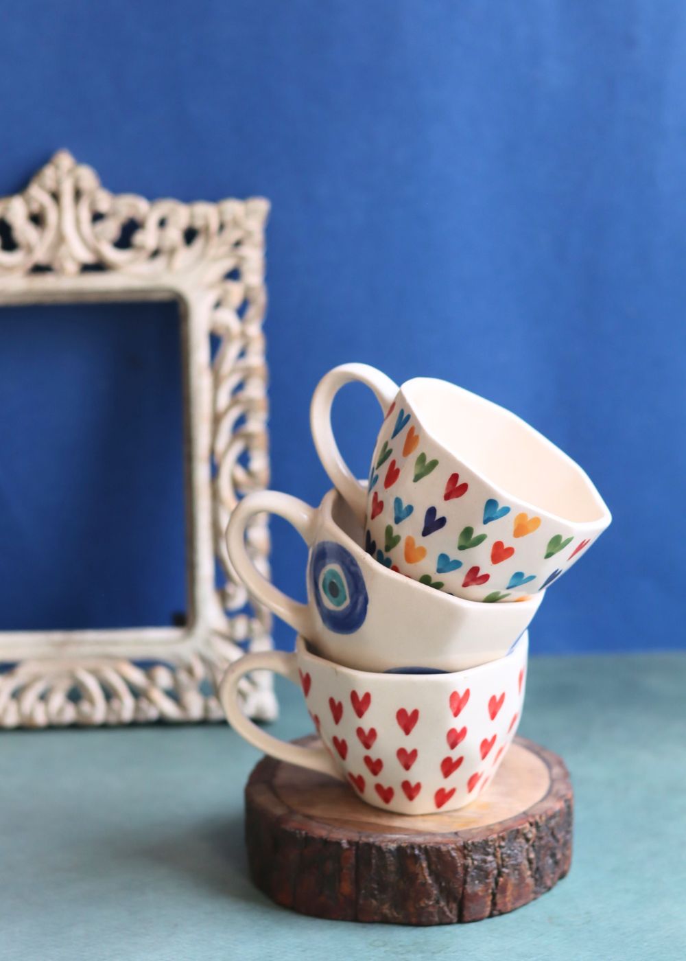 Set of 3 - Heart Swirl Mugs handmade in india