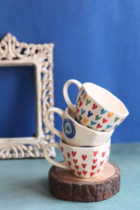 Set of 3 - Heart Swirl Mugs handmade in india