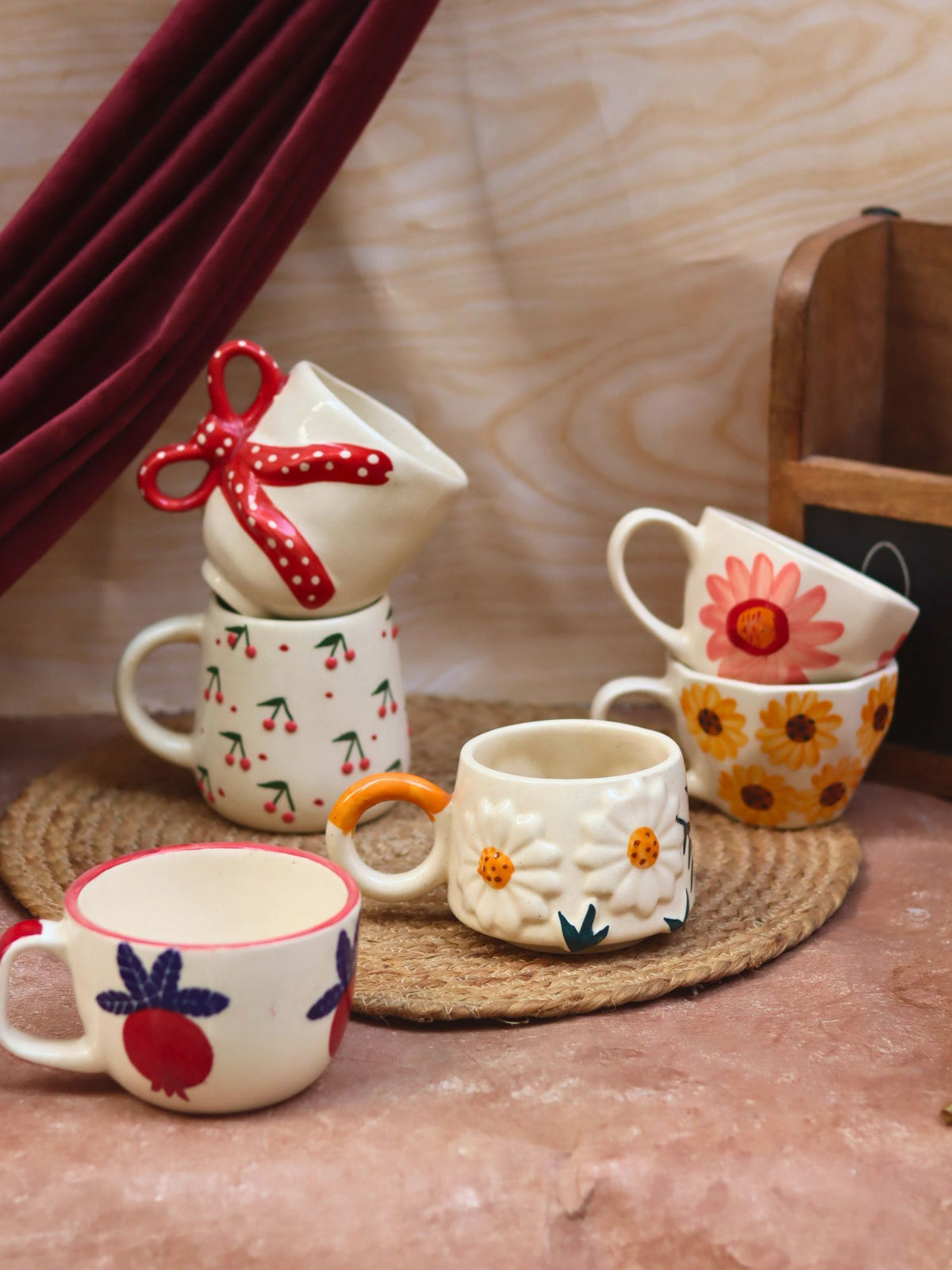 Set of 6 Blissful Brew Mugs (for the price of 5) handmade in India
