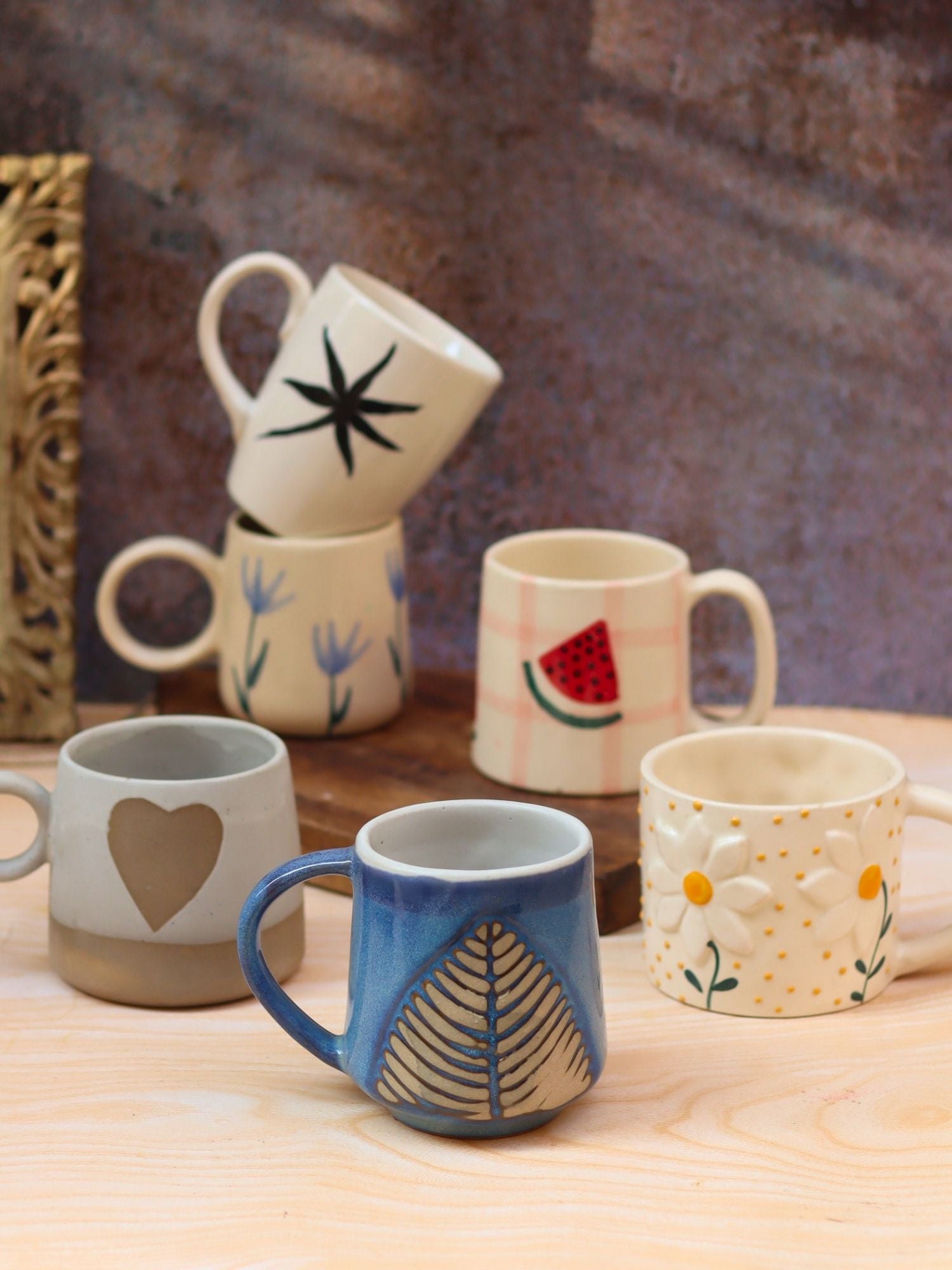 Set of 6 Ceramic Mugs (for the price of 5) handmade in India
