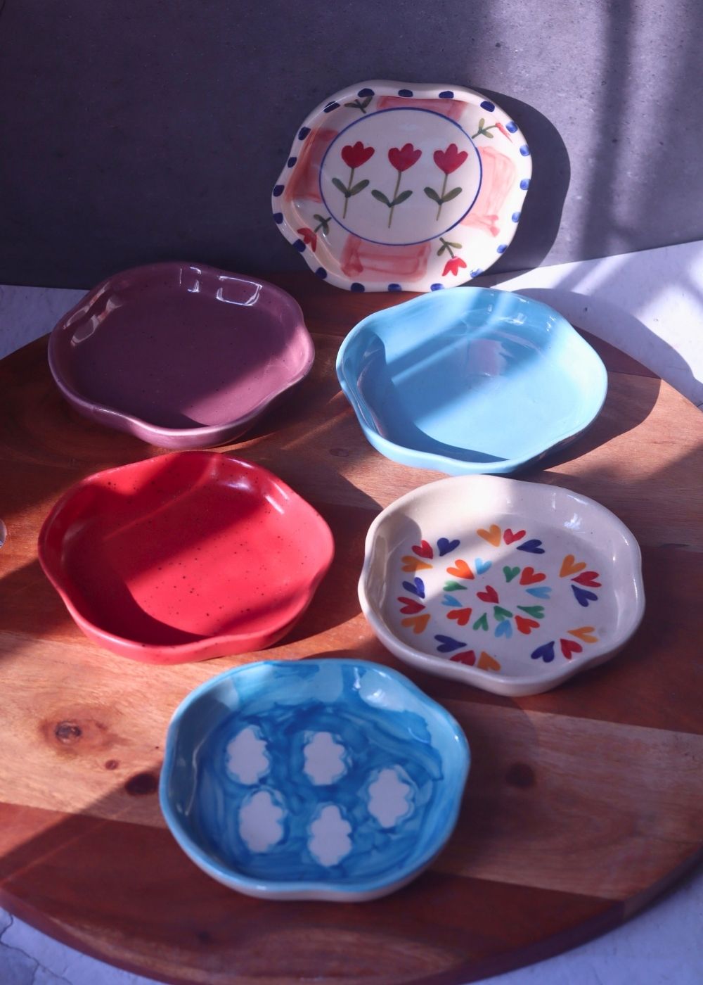 Set of 6 (colorful) handmade dessert plates (For the price of 5) handmade in india