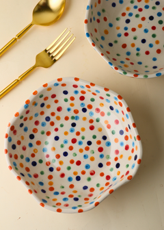 Colourful polka bowl with cutlery 