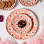 handmade chequered heart dinner & dessert plate made by ceramic 