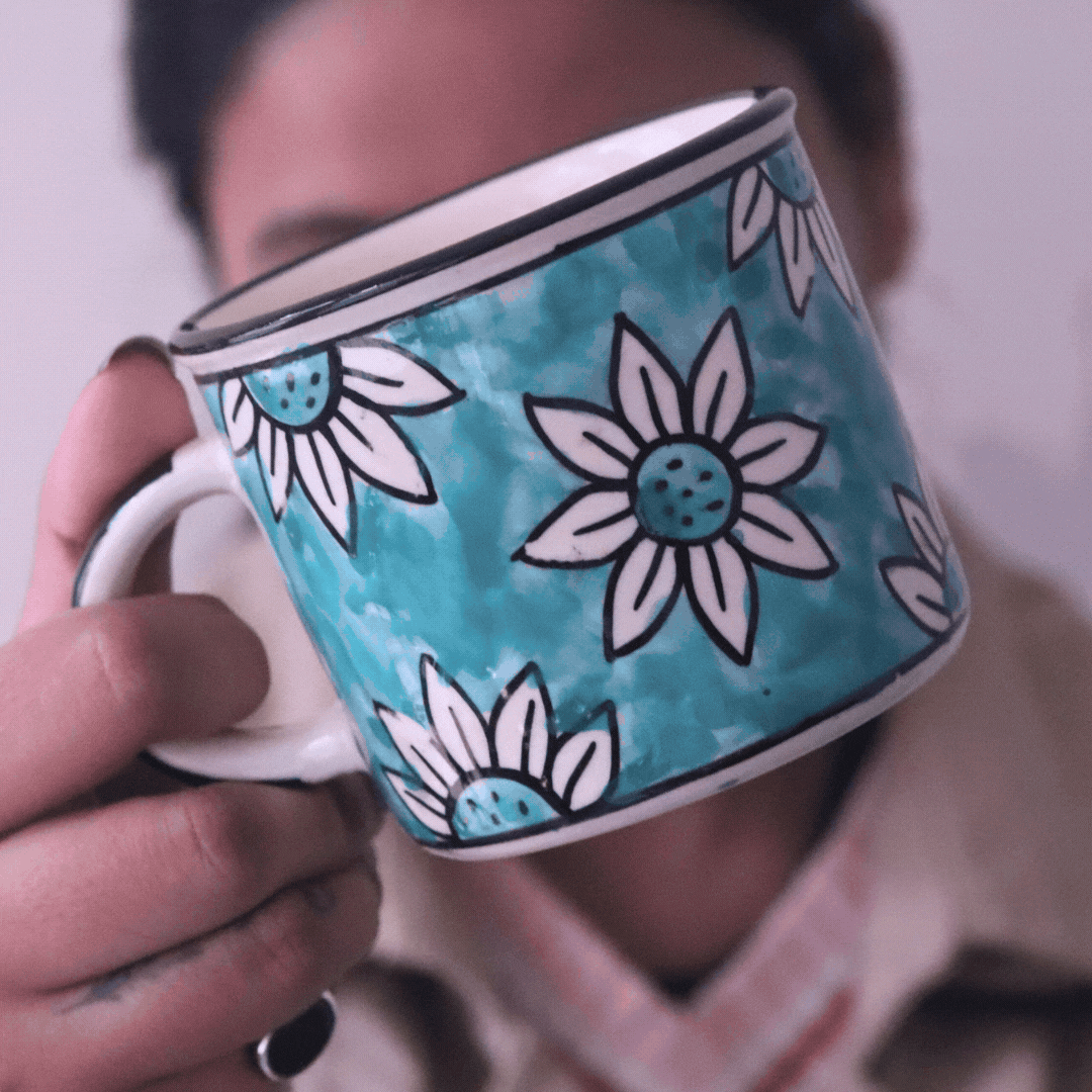 Teal Daisy Mugs for your morning coffee