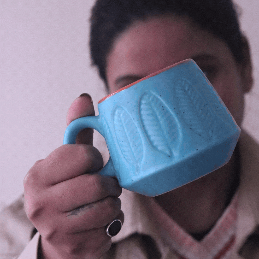 Blue Serene Leaf Coffee Mug for your morning coffee