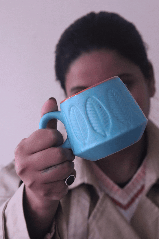 Blue Serene Leaf Coffee Mug for your morning coffee