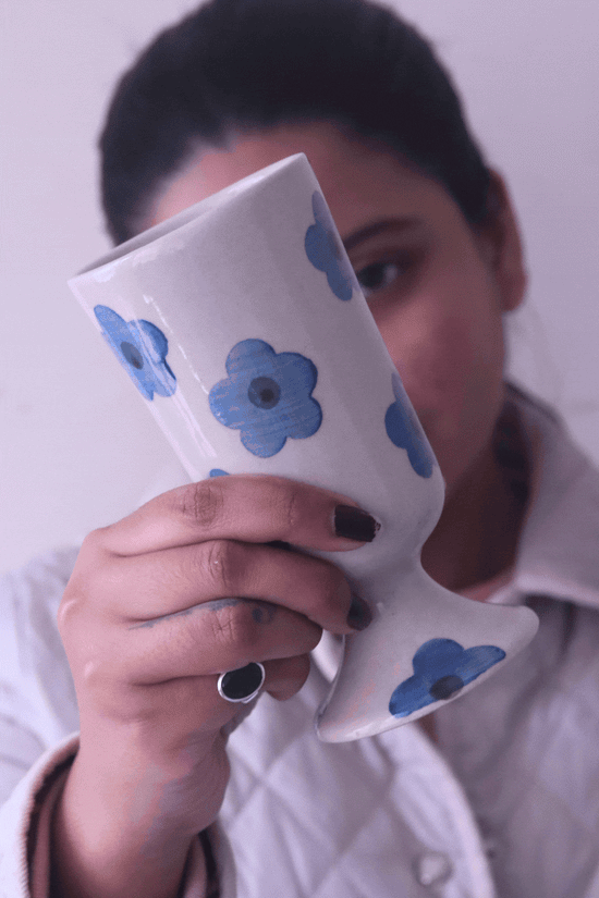 Blue Floral Wine Glass for your morning coffee
