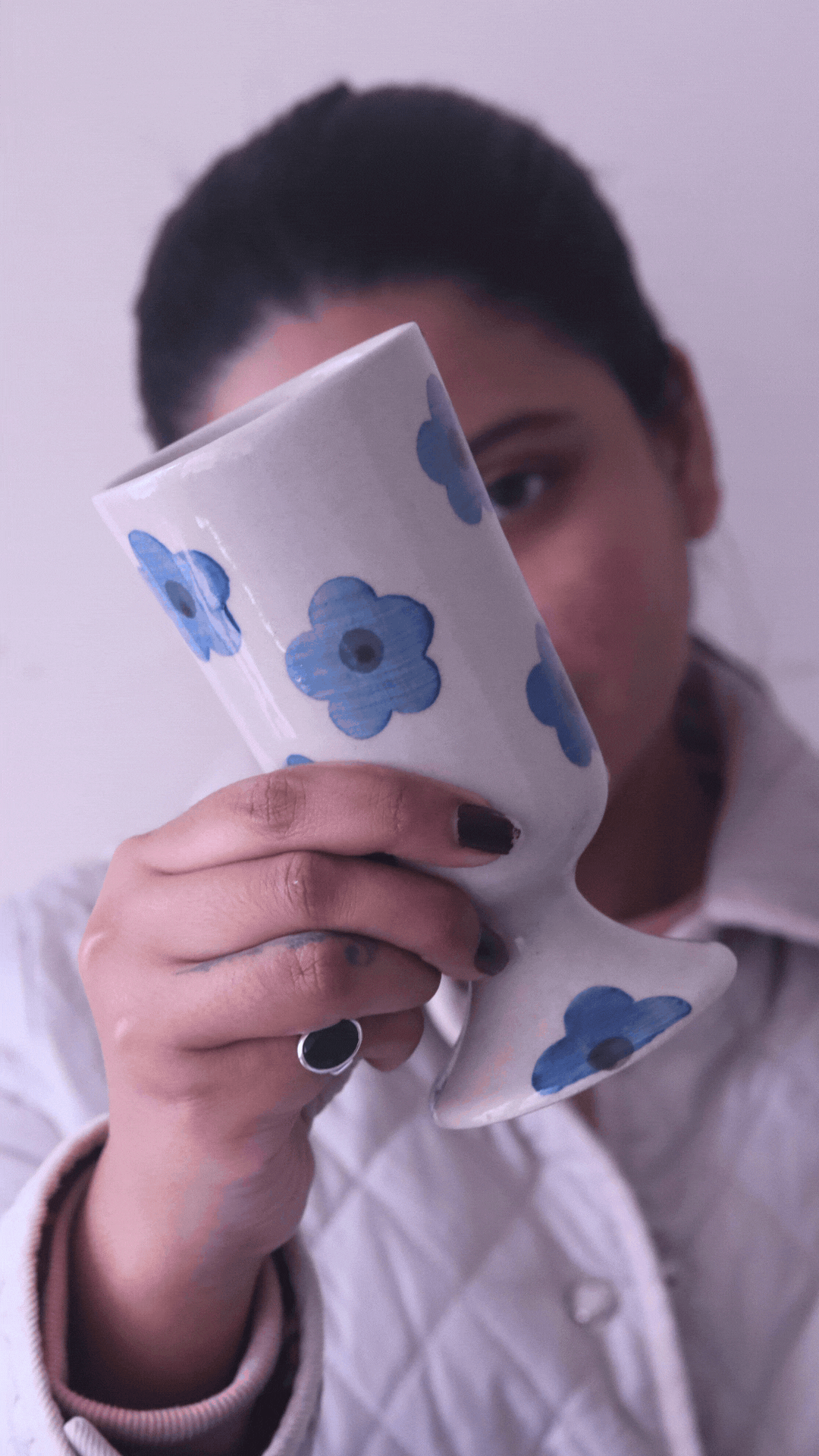 Blue Floral Wine Glass for your morning coffee