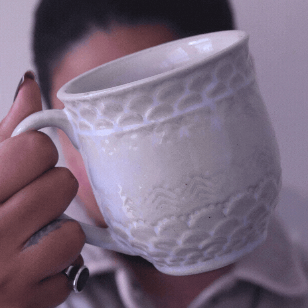 Pearl White Textured Coffee Mug for your morning coffee