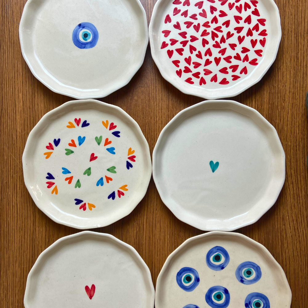 set of 6 heart & evil eye snack plate for the price of 5 combo