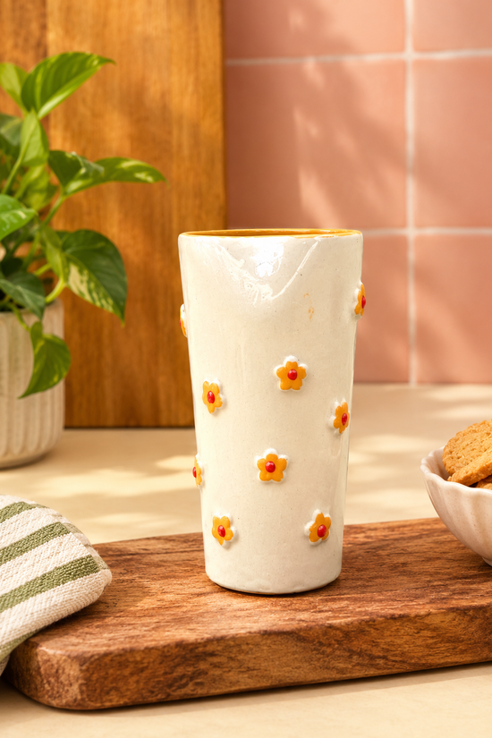 Set of 2 - Basic Popcorn Bowl & Yellow Spring Tumbler Combo handmade in India