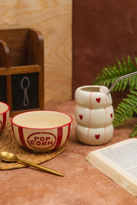 handmade Set of 2 - Popcorn Bowl & Heart Sipper Combo