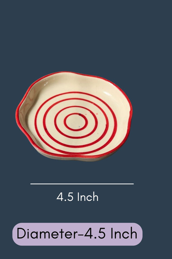 Red Lined Handmade Dessert Plate