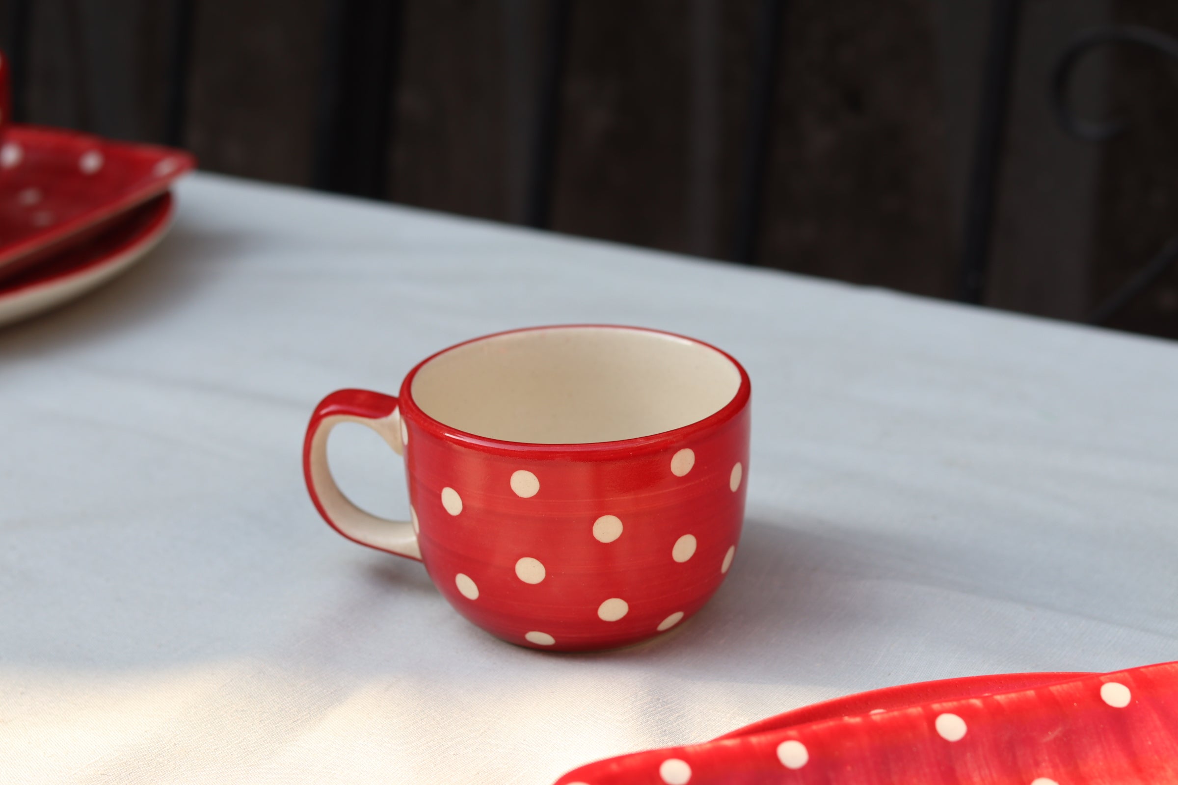 Red & white coffee mug handmade 