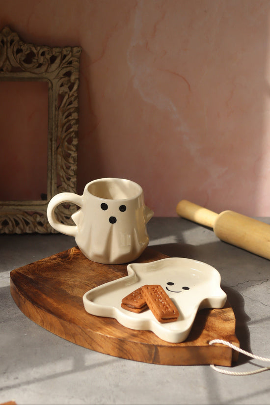 Spooky Ghost Mug & Handmade Dessert Plate