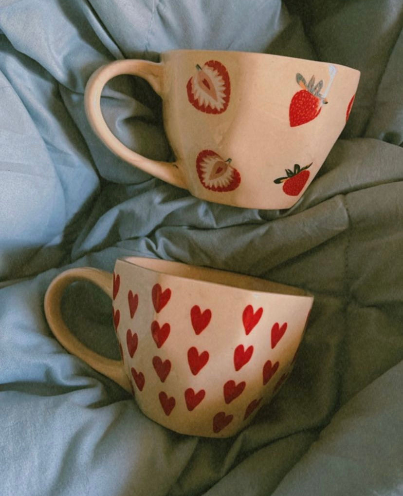 handmade heart mug with strawberry mug 