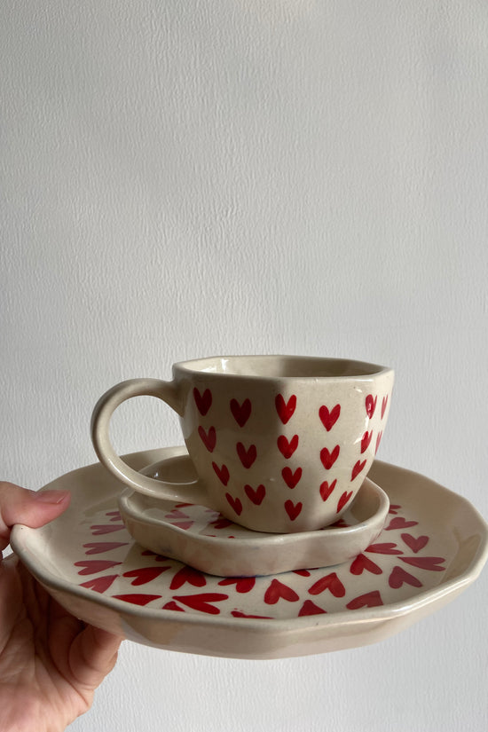 all heart mug, snack plate & dessert plate set of three combo 