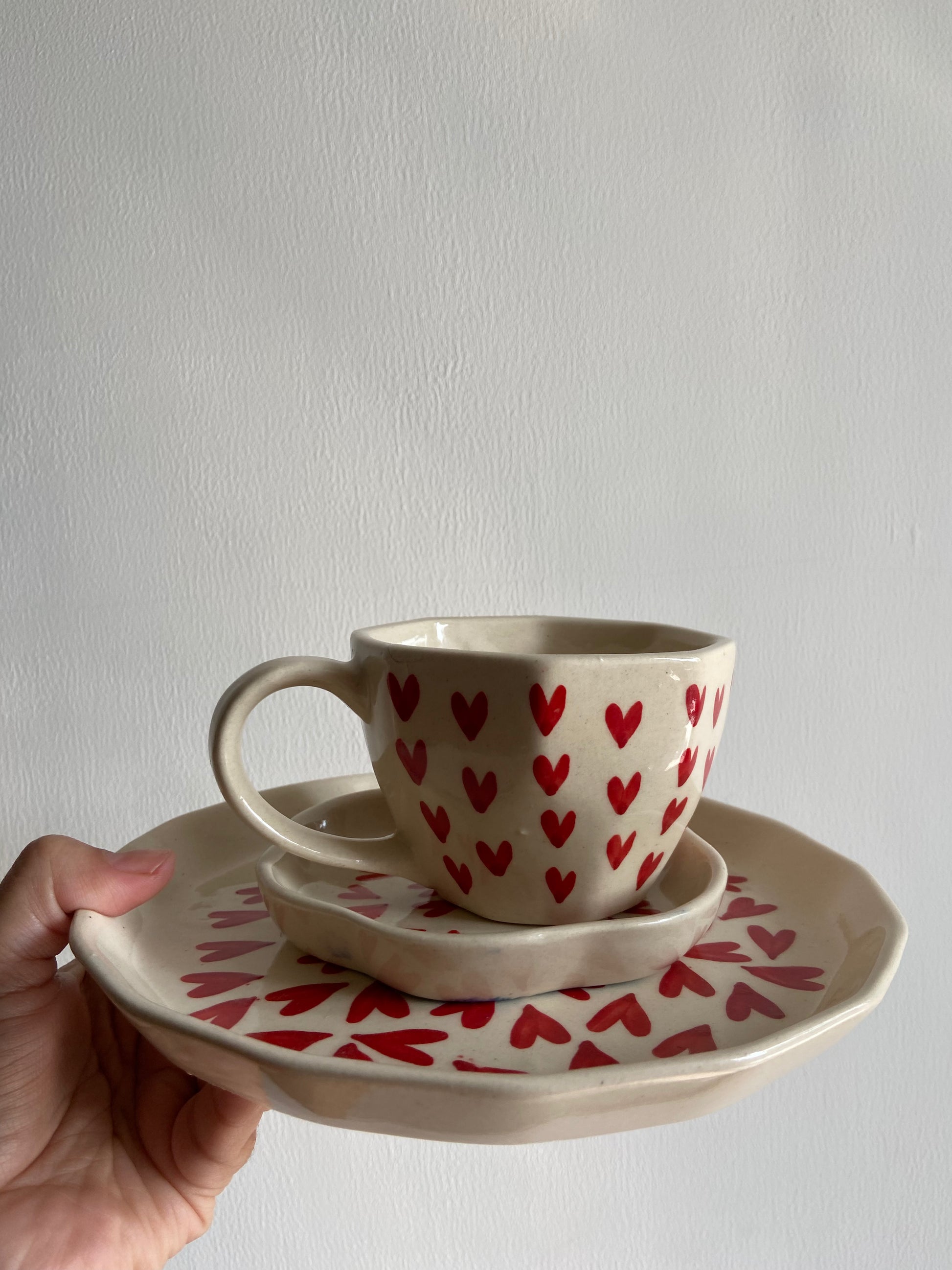 all heart mug, snack plate & dessert plate set of three combo 
