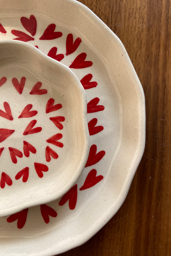red & white snack plate & dessert plate combo set of two
