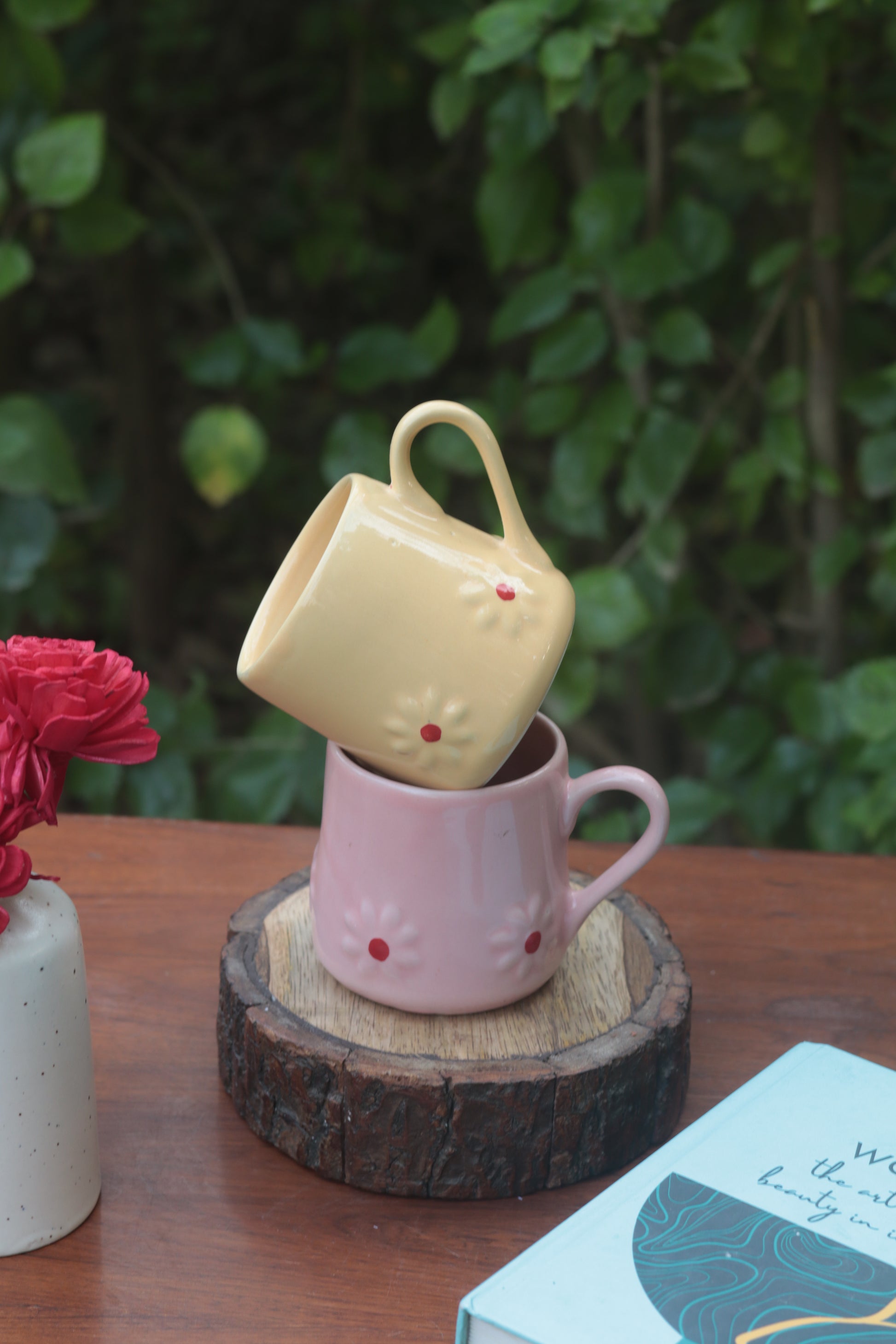 Set of 2 - Yellow & Pink Lily Mug