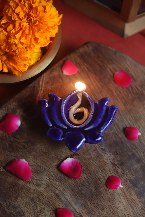 Set of 4 Lotus Diya - Blue