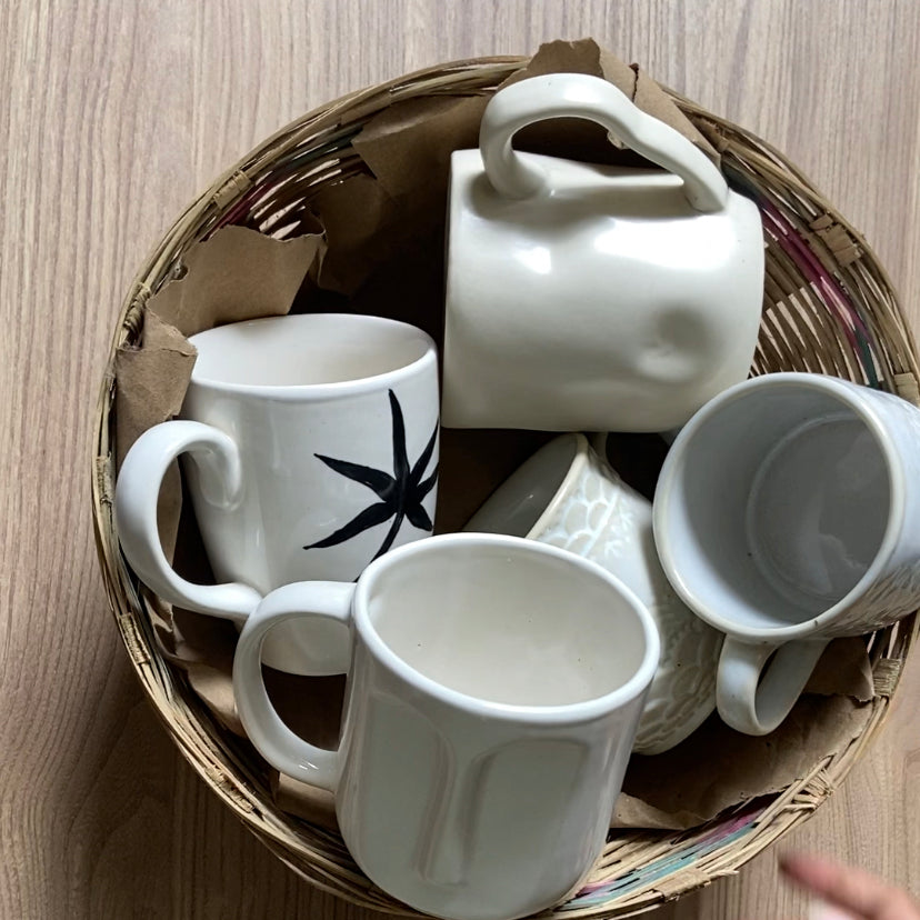 white handmade mugs set of 5 combo made by ceramic 