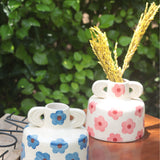 Set of 2 - Floral Print Ceramic Vases