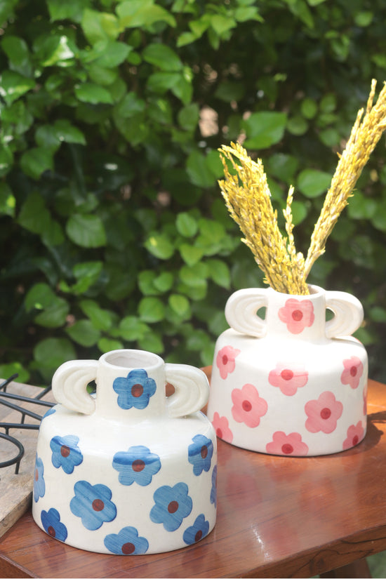 Set of 2 - Floral Print Ceramic Vases