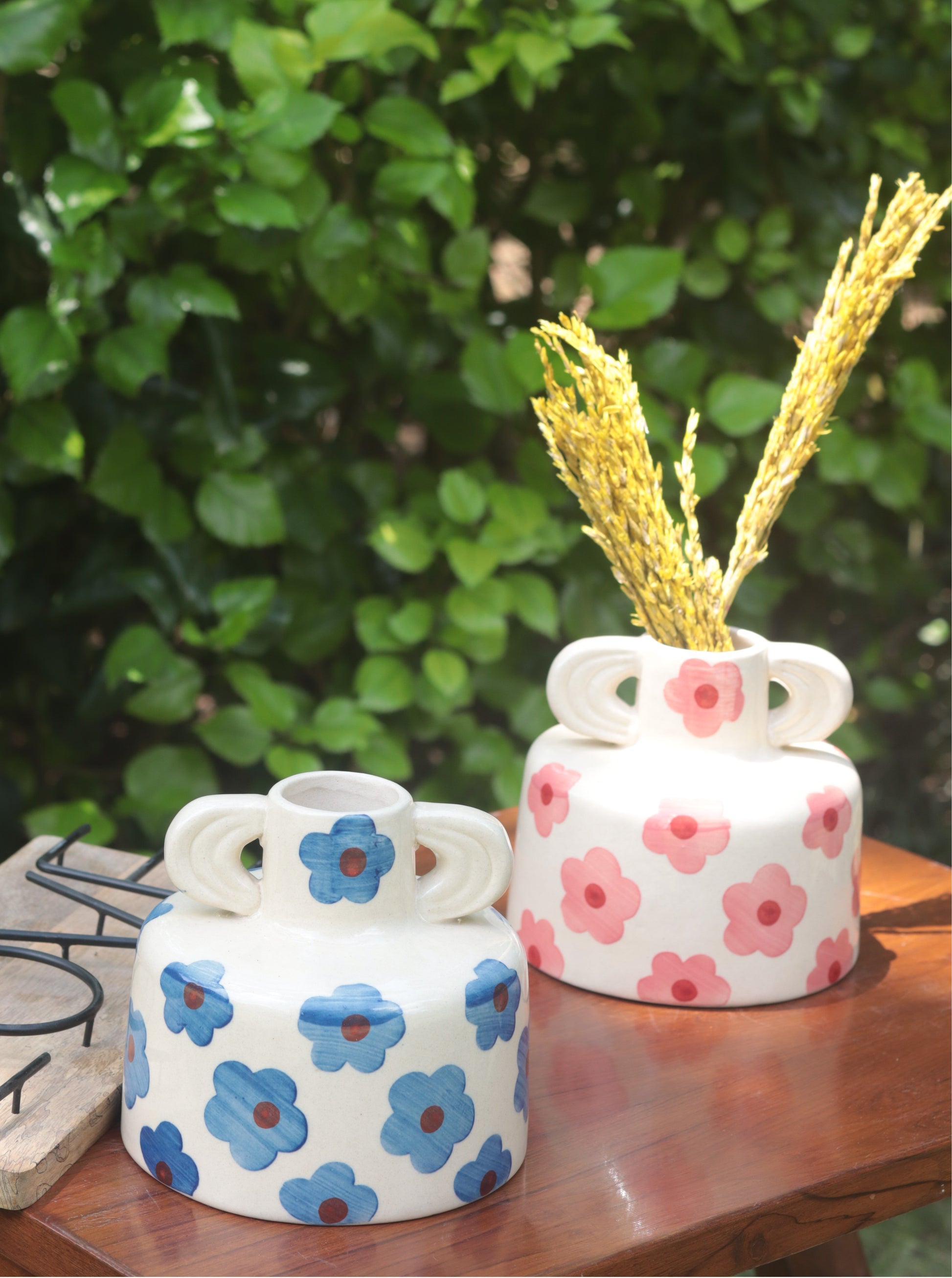 Set of 2 - Floral Print Ceramic Vases