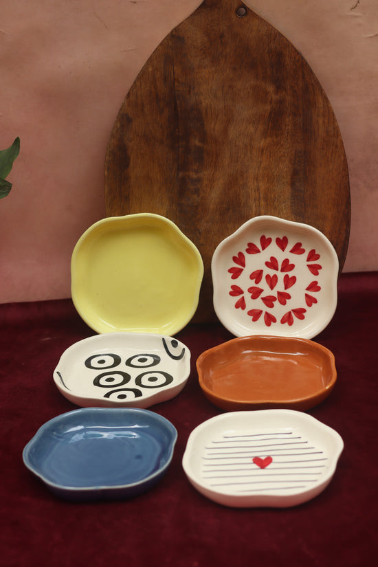 Set of 6 {Hearts & Neutrals} Handmade Dessert Plates (For the price of 5)