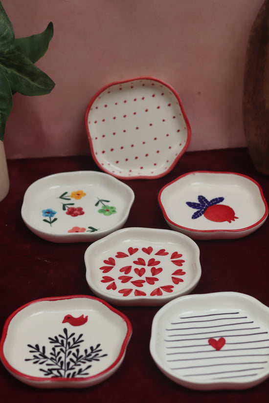 Set of 6 {red & black) handmade dessert plates (For the price of 5) handmade in india