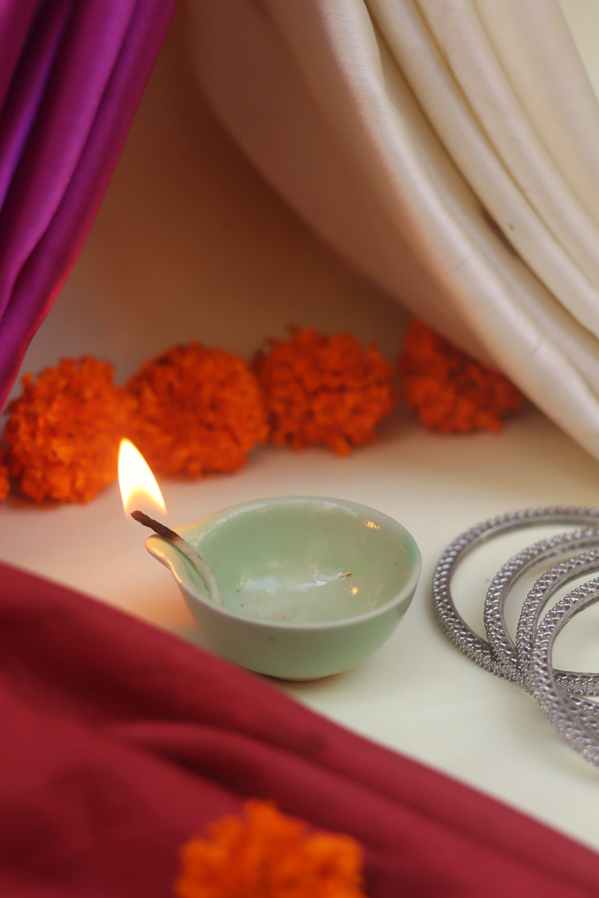 Set of 4 Essential Diwali Diya - Green
