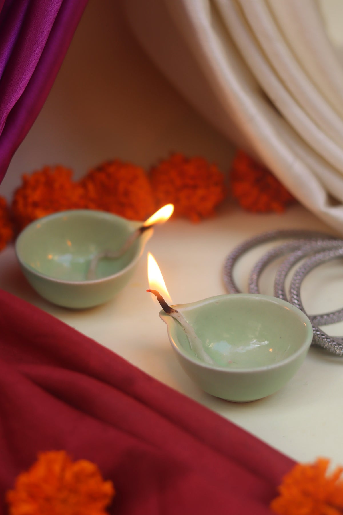 Set of 4 Essential Diwali Diya - Green