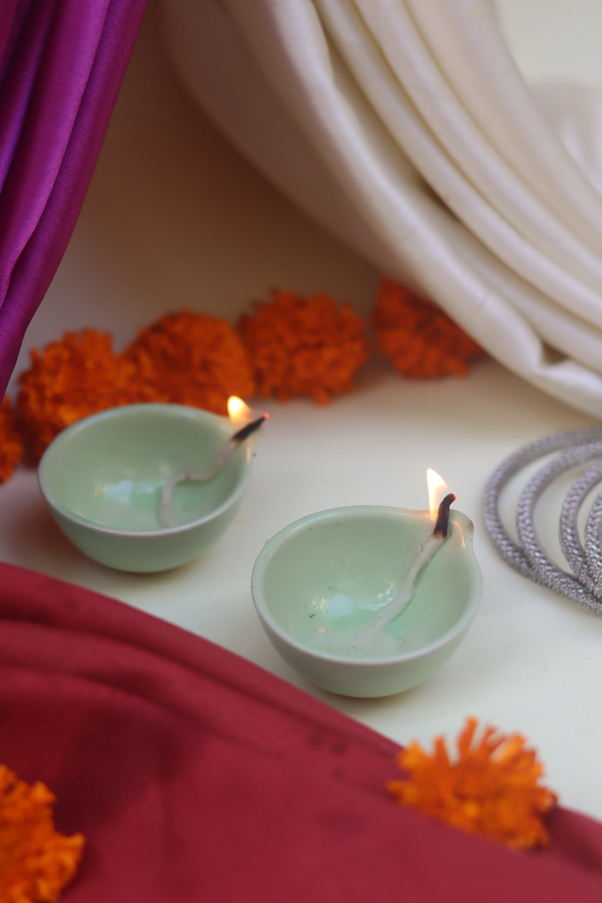 Set of 4 Essential Diwali Diya - Green