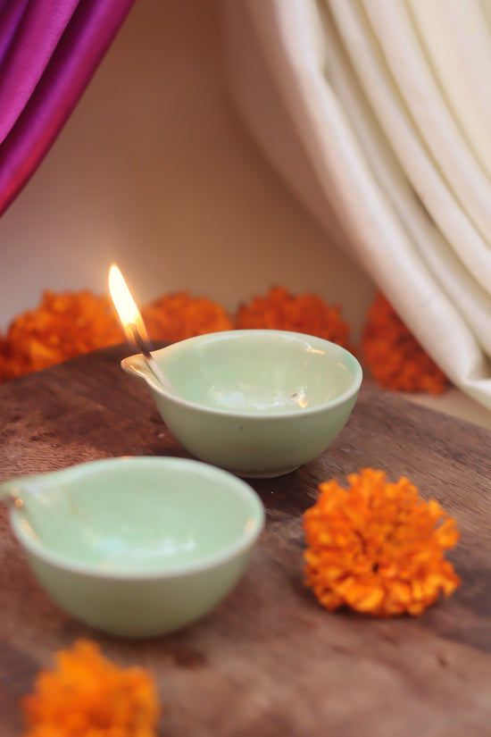 Set of 4 Essential Diwali Diya - Green