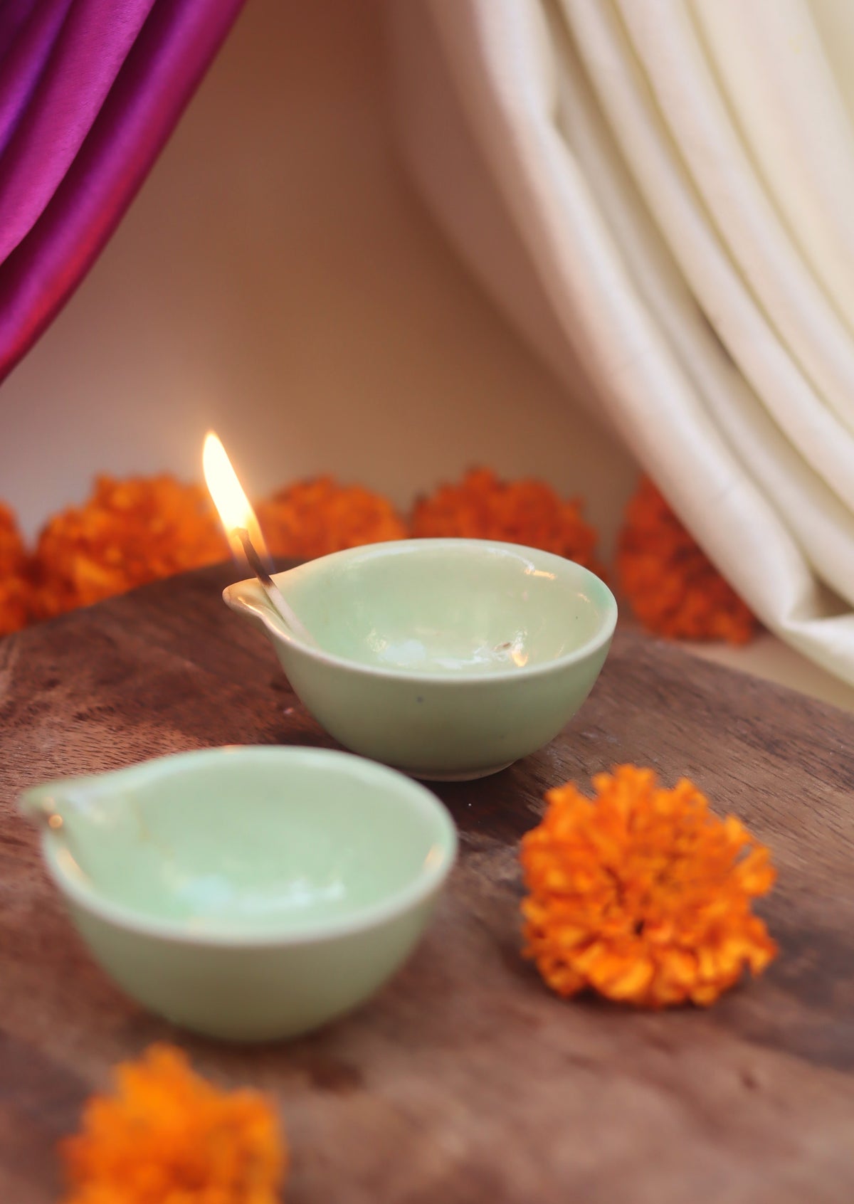 Set of 4 Essential Diwali Diya - Green