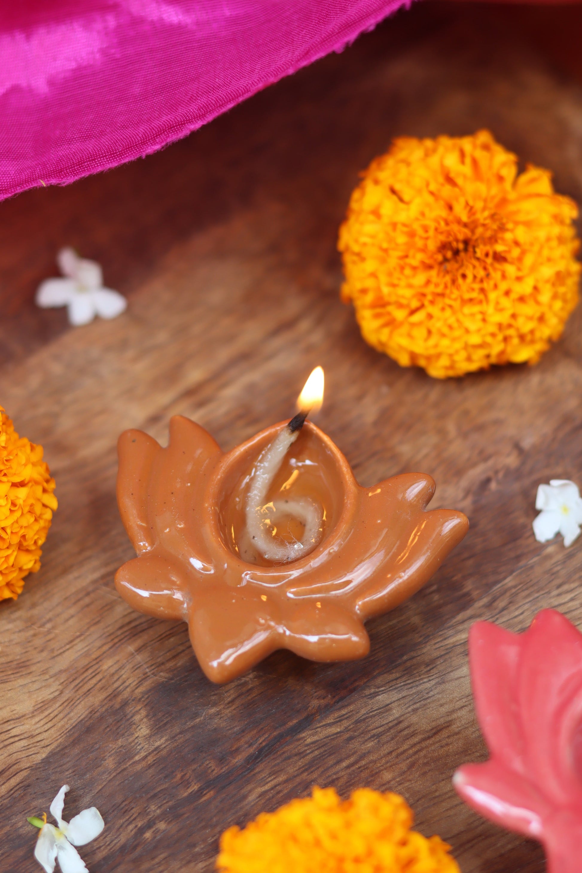 Set of 4 - Rust Lotus Diya